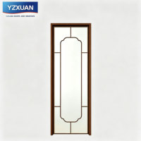 Porte battante intérieure minimaliste en alliage d'aluminium, motif bambou, verre trempé, étanche, pour hôtel et cuisine, style esthétique Song