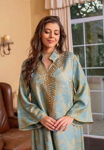 Nouvelle robe de fête pour femmes musulmanes pour l'Aïd al-Fitr, col montant perlé, abaya <span class=keywords><strong>arabe</strong></span>, kaftan marocain, abaya de luxe brodée - Product Image 5