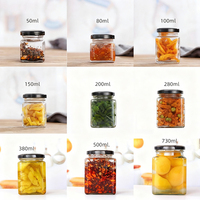 Botol Madu Kaca Persegi Transparan dengan Tutup Logam 50ml 80ml 100ml 150ml 200ml 280ml 380ml 500ml 730ml