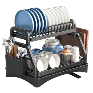 Durable 2 Tier Kitchen Plate Dish Drainer Organizer Foldable Expandable Dish Drying Rack Over The Sink