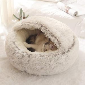 Besky invierno cálido largo felpa esponjoso con capucha perro gato Donut cama cueva calmante lavable cabaña cama - Product Image 5