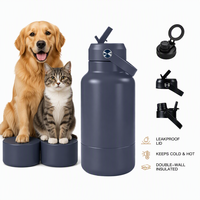 Gamelle portable 2-en-1 en acier inoxydable avec logo personnalisé pour animaux de compagnie – Bouteilles d'eau de voyage pour chiens et chiots