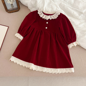Vestito da <span class=keywords><strong>bambina</strong></span> coreana abito da <span class=keywords><strong>bambina</strong></span> primavera autunno collo di pizzo rosso natale maniche lunghe per bambini <span class=keywords><strong>vestiti</strong></span> da principessa per bambini - Product Image 4