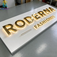 Enseigne lumineuse LED 3D personnalisée en acier inoxydable doré et acrylique, signalétique électronique pour bureau, hôtel, réception