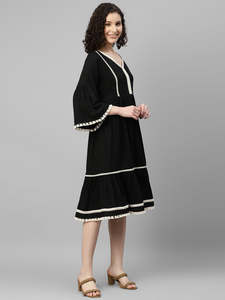 Women's Solid Rayon Fit & Flare Midi <b>Dress</b> for Women Festive Fancy Casual Trending Stylish Long One Piece <b>Dresses</b> Women Western - Product Image 6