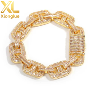 15mm Mixed Inlaid T-shaped Cubic Zirconia Pig Nose Chain High-end Hip-hop Cuban <b>Bracelet</b> Men's Accessory Custom-made - Product Image 2