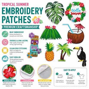 Parches bordados termoadhesivos y para coser a granel con diseños hawaianos: Aloha, Palmera, Tiki, Piña, Flamenco, Cóctel, Monstera - Product Image 6