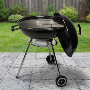 Barbacoa BestBQ de 73x57xh.100cm con Tapa, Ruedas, Parrilla de Carbón de Acero, Ventilaciones Ajustables para Camping, Forma de Barril - Product Image 2