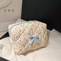 Nouvelle Trousse de Toilette Matelassée en Tissu de Coton Écologique Grande Taille à Motifs Floraux, Sac de Rangement Quotidien pour Voyage et Rouge à Lèvres