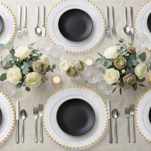 White Gold Beaded <b>Plastic</b> Charger Plates 13 Inch Heavy Duty Clear Round Underplates Bulk Disposable Tableware for Banquets - Product Image 4