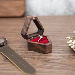 Walnut Wood Hexagonal <b>Ring</b> <b>Box</b> Solid Wood Flip Top Jewelry Storage Elegant Wedding Diamond <b>Ring</b> Case - Product Image 1