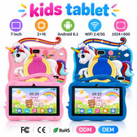 Tablette pour enfants 7 pouces Android 8.1 2 Go 16 Go WiFi 1024x600 avec étui en silicone licorne et support anneau