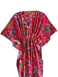 <b>Long</b> Floral Print <b>Kaftan</b> Dress for Women Relaxed Fit Boho Style Gathered Drawstring Waist Casual Wear Outfit - Product Image 2