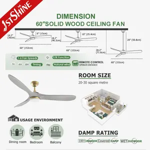 1stshine LED Ceiling Fan Home 6 Speed Smart 3 Wooden Blades Ceiling Fan With Remote