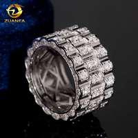 Bague Hip-Hop Homme Prête à l'Expédition en Argent Sterling 925 avec Diamants Moissanite VVS Effet Glacé Multi-Rangées – Bijou Tendance
