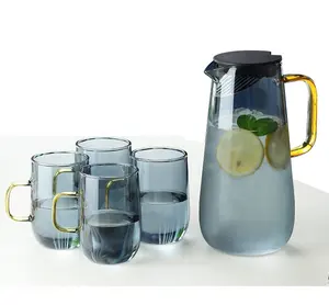 Оптовые продажи серый кувшин для воды-Домашнее креативное украшение, цветной стеклянный кувшин для воды, набор для сока и холодного чая, графин для напитков с набором чашек