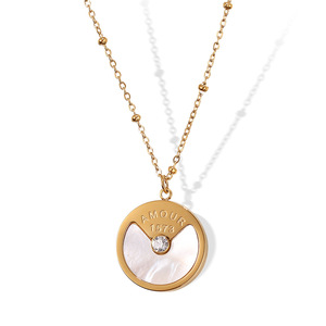 Collar con Colgante Redondo Amour 1573, Chapado en Oro, Concha Blanca con Bisel de Cristal, Joyería de Moda para Mujer, Regalo - Product Image 5