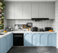 Meuble de cuisine de style moderne, personnalisable, design minimaliste de luxe léger, rangement modulaire en contreplaqué pour hôtels et villas
