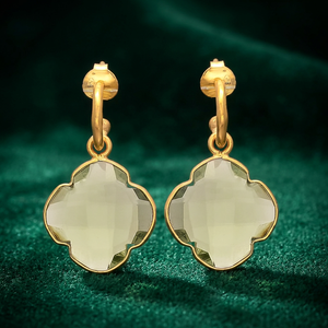 Light Green Amethyst Classic Clover Stud <b>Earrings</b> <b>Gold</b> Plated Gemstone Unisex Wholesale Fashion Jewelry - Product Image 4