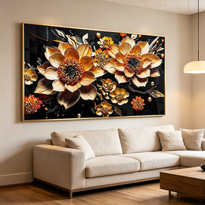 Peinture murale LED personnalisée en porcelaine <span class=keywords><strong>de</strong></span> luxe avec motif <span class=keywords><strong>de</strong></span> tournesol doré, décoration florale pour salon, <span class=keywords><strong>salle</strong></span> à <span class=keywords><strong>manger</strong></span>, maison - Product Image 2