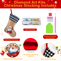 Peinture diamant DIY avec motifs Père Noël et chaton, motif rond, pour chaussette de Noël, sac à bonbons de Noël et décoration suspendue pour sapin de Noël