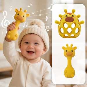 Juguete Sensorial Montessori Personalizado para Niños con Autismo, Mordedor de Jirafa de Silicona, Sonajero, Martillo de Arena para Bebés, Juguete Hueco de Mano - Product Image 1
