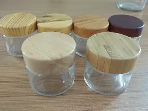 Glass Jar Wooden BAMBOO Frascos De Vidrio Con Tapa Frosted Cosmetics Jars 50 To 100 Ml Glass Jars With Wooden Lids Cream Jar Glass 50 Gram