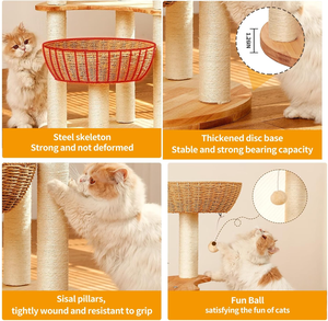 เฟอร์นิเจอร์หรูหราทันสมัย ต้นไม้ขนาดใหญ่ ทาวเวอร์หวายสานไม้ ไซซอล ที่ให้สัตว์เลี้ยงปีนป่าย ข่วนเล่น บ้านต้นไม้สำหรับสัตว์เลี้ยง - Product Image 3