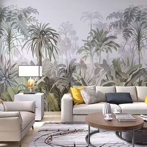 Papier peint rétro imperméable sans couture personnalisé, paysage naturel tropical <span class=keywords><strong>jungle</strong></span> et lac, décoration murale intérieure - Product Image 3