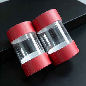 Red Round Paper Tube with <b>Clear</b> Window PET Film Coated Cosmetic Packaging Gift Craft Recyclable Cylinder Packaging Box - Product Image 1