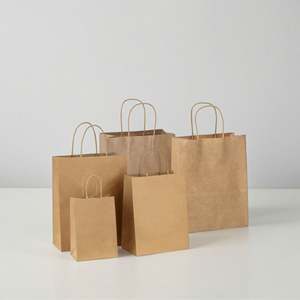 Sacs en papier kraft brun personnalisés avec logo, poignées, pour emballage de plats à emporter, style classique, impression offset - Product Image 2