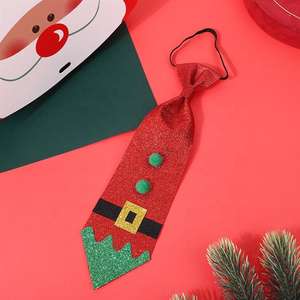 Cravate de Noël à paillettes en tissu scintillant, motif fantaisie rouge et vert style Père Noël, pour décoration de scène et performance - Product Image 3