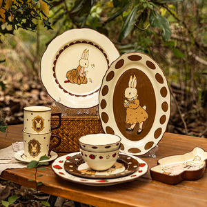 Bol en céramique rétro original Hera Rabbit pour femme au foyer moderne, <span class=keywords><strong>vaisselle</strong></span> tendance, nouveau bol à riz mignon, assiette compatible micro-ondes - Product Image 4