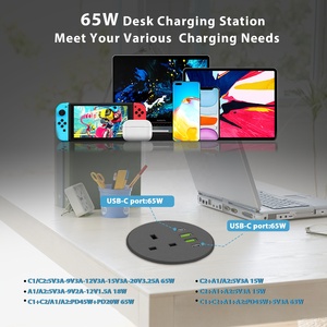 New 65W 80mm <strong>Round</strong> Grommet Office Furniture <strong>UK</strong> Desk Power <strong>Socket</strong> with 2 USBA +2USB-C /Office <strong>Round</strong> USB <strong>UK</strong> Desk Power <strong>Socket</strong> - Product Image 5