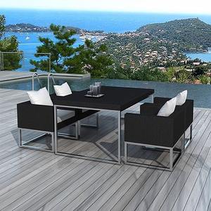 Conjunto de sofá de ratán moderno para exteriores con mesa y seis sillas, muebles de patio minimalistas impermeables para balcón o patio. - Product Image 4