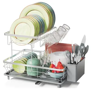 Exquisite metal wire home kitchen paltes dishes drying rack multifunction double layer dish rack for bowl cups spoon