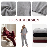 Ensemble deux pièces décontracté pour femme : pull chaud et polyvalent en laine unie brodée, col rond, tricoté, coupe ample à manches longues