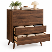 Commode vintage couleur noyer à 4 tiroirs, en mélamine, coffre de rangement en bois, grand organisateur de vêtements pour chambre à coucher, vente en gros OEM