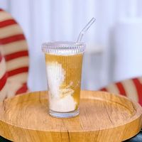 Vente en gros : Gobelet simple d'été de 375 ml avec paille et couvercle en bambou, Gobelet en verre pour eau, café, boissons froides, jus