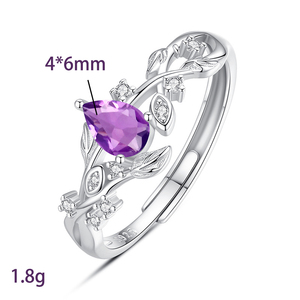 Bagues ajustables minimalistes en pierres naturelles en forme de goutte d'eau, en argent sterling 925, avec fleurs et feuilles, bijoux faits à la main pour femmes - Product Image 6