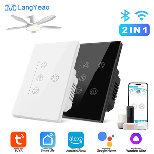 Interruptor Inteligente WiFi BLE LangYeao para Ventilador y Luz, Estándar Estadounidense, 1/2 Gang, 600W, Panel de Vidrio Templado, Compatible con Tuya, Alexa y <span class=keywords><strong>Google</strong></span> <span class=keywords><strong>Home</strong></span> - Product Image 1