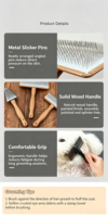 Brosses à poils pour animaux de compagnie de haute qualité, brosses à poils professionnelles en acier inoxydable avec manche en bois pour chiens et chats
