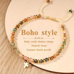 Pulseras inspiradoras Pulsera con colgante de Cruz dorada de piedra natural <span class=keywords><strong>para</strong></span> <span class=keywords><strong>mujeres</strong></span> <span class=keywords><strong>Regalos</strong></span> <span class=keywords><strong>cristianos</strong></span> - Product Image 2
