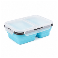 Boîte à lunch pliable en silicone à 2 compartiments, 1200 ml, compatible micro-ondes, avec couvercle verrouillable, récipient de stockage alimentaire pour la préparation des repas