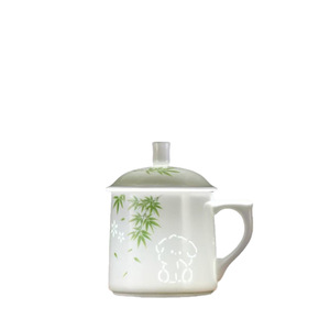 Taza de Cerámica Jingdezhen con Tapa - Diseño Pintado a Mano de Caqui y Gato, Taza Estética para Uso Personal y Regalo - Product Image 5