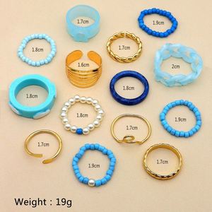 12Pcs/Set Bohemia Finger Jewelry Alloy 18K Gold Plated <b>Adjustable</b> <b>Ring</b> Set with Pearl Pentagram Beads for Women Fashion Colorful - Product Image 2