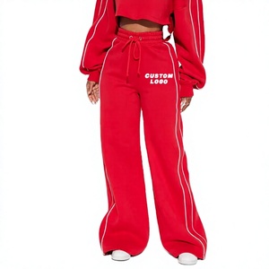 Pantalones Anchos Casuales para Mujer, Cintura con Cordón, Lisos, con Rayas Laterales, OEM, ODM, Venta al Por Mayor - Product Image 1