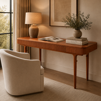 Bureau en bois de style moderne du milieu du siècle, table centrale à lattes de 150 cm avec bords arrondis pour appartement haut de gamme ou bureau à domicile