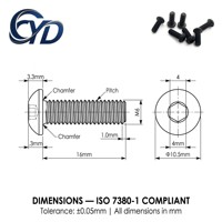 Vis à tête dôme à embase cylindrique haute résistance M3-M14, finition oxyde noir, acier allié, marque CYD, modèle CYD006, avec service de personnalisation de logo OEM/ODM