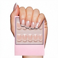 Pour les ongles press-on La Perle |   Ongles semi-transparents Squoval French Tip, qualité salon, en plastique, pré-dessinés, avec colle |   15 doigts